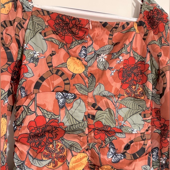 Patterned Silk Ruched Front Dress - Picture 3 of 4